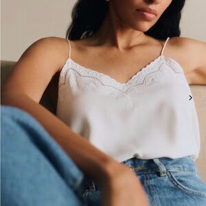 Sezane Palma White Lace Trim Cami Top